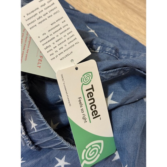 New Laurie Felt Pants Women M Blue Wide Leg Cropped Stars Drawstring Lyocell - Picture 11 of 13